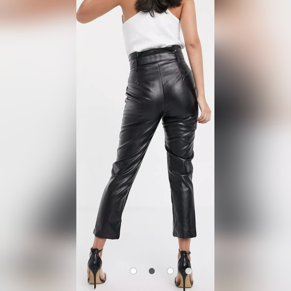 Parallel Lines Women Paperbag Faux Leather Pants Front Zip High Rise Black Small - Picture 10 of 14